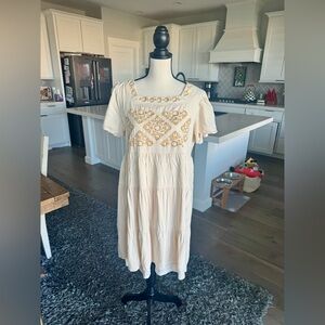 Baltic Born Cream Embroidered Boho Midi Dress Women’s XL